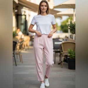Lou & Grey Light Pink Elastic-Waist Linen Pants